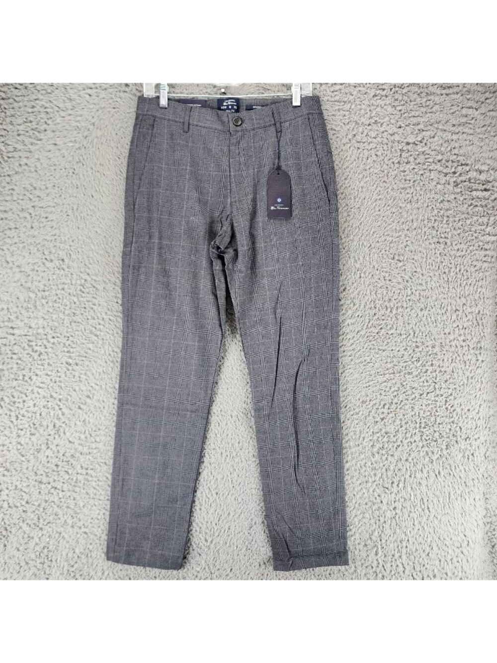 Ben Sherman Pants Mens 30x32 Gray Plaid Stretch Slim Fit Slacks *NWT*